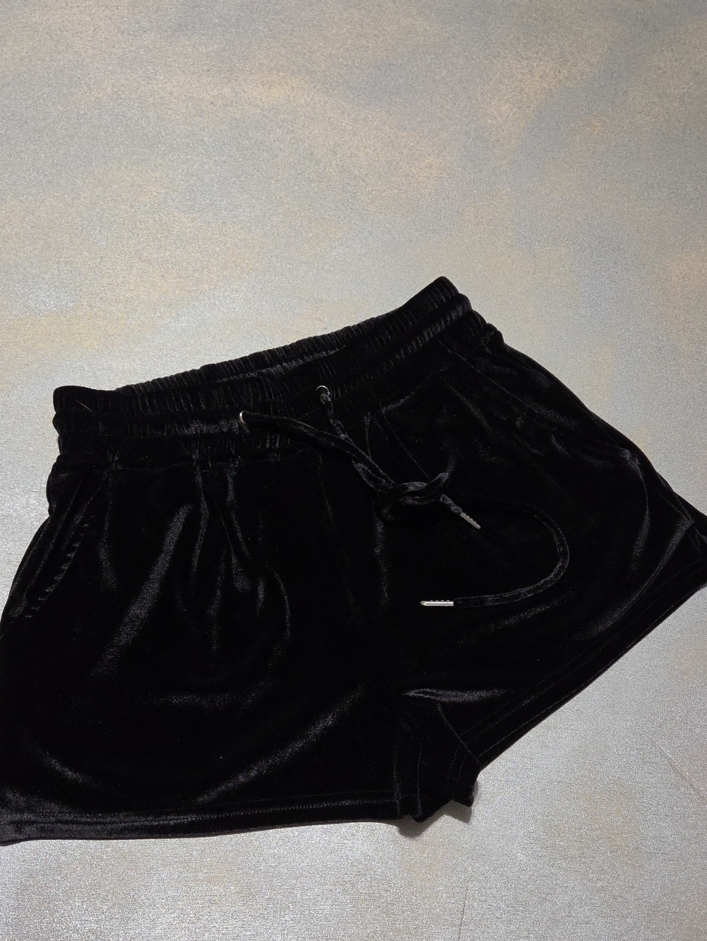 White Fox Boutique Black Velvet Athletic Shorts with Drawstring